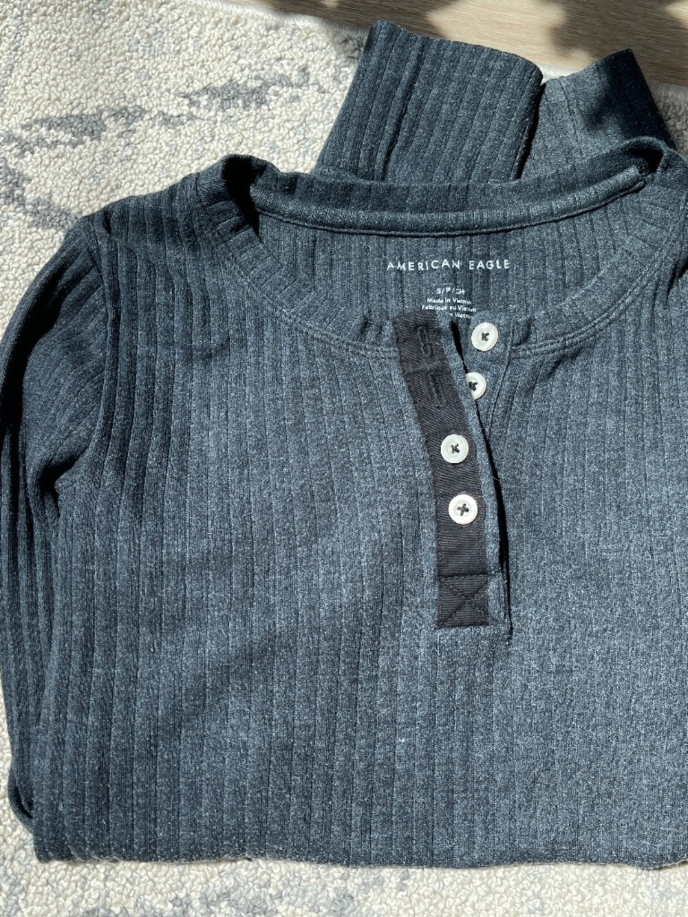 Grey American Eagle Ribbed Thermal Henley Shirt Size S